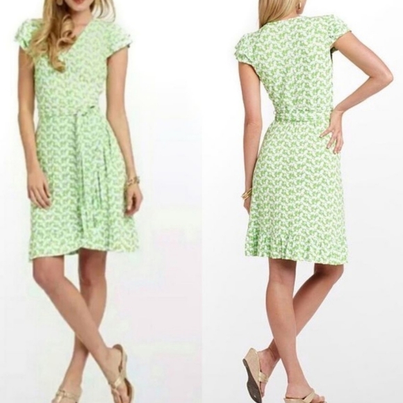 Lilly Pulitzer Adriel Buzzworthy Greeen Wrap Dress Sz XS Beachy Vacation Resort - Picture 5 of 11